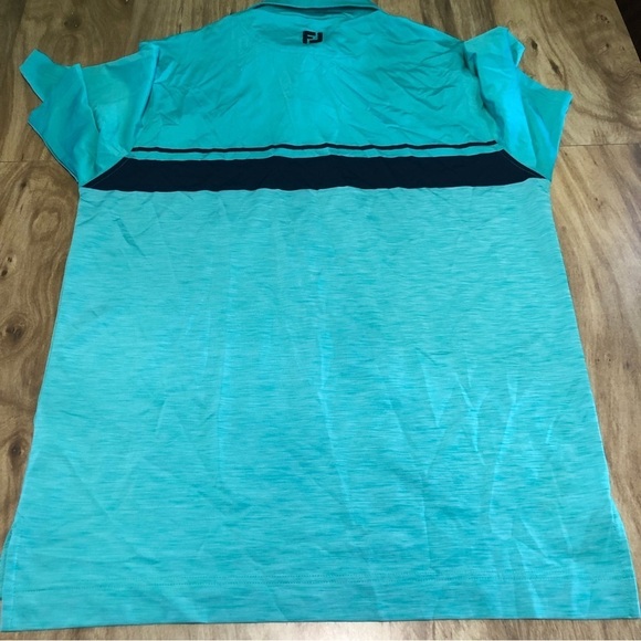 FootJoy Short Sleeve Golf Shirt Polo Mens Medium Teal Black Stripe ThriveHive - Picture 6 of 10
